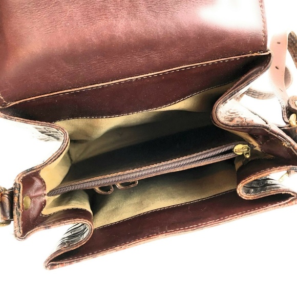 VTG Brahmin Brown Leather Crocodile Horn Crossbody - Picture 4 of 8